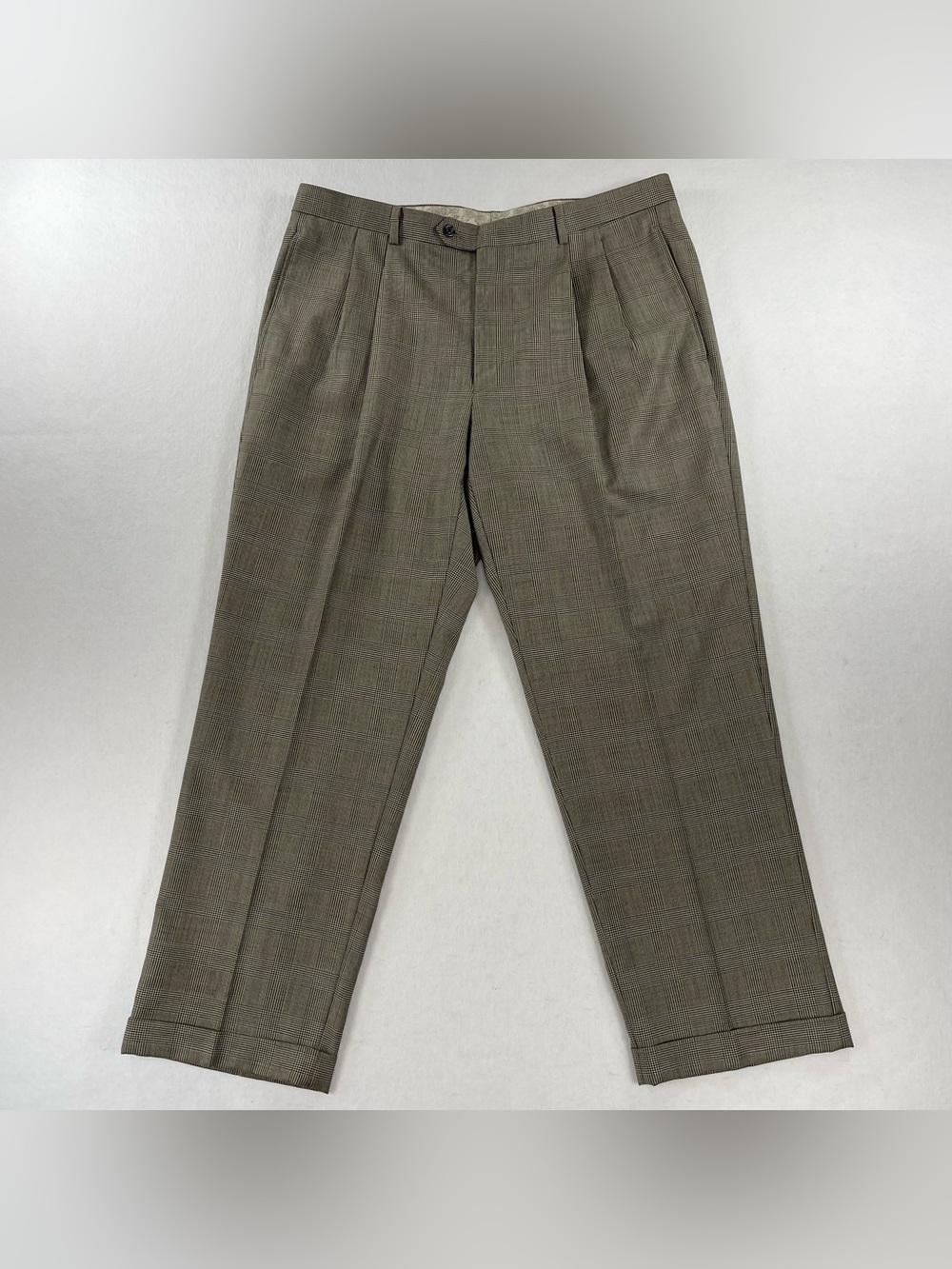 Daniel Cremieux 38x30 Gray Glen Plaid Wool Cashmere Pleated Cuffed Dress Pants